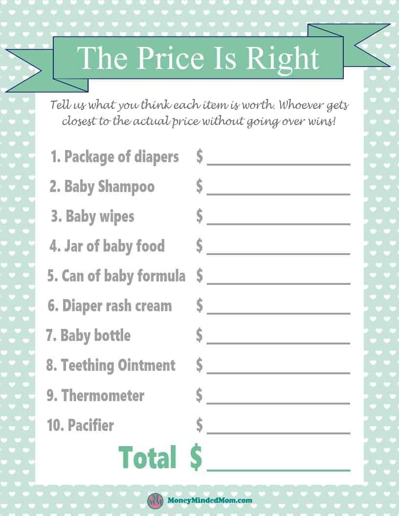 Price Is Right Baby Shower Game With Free Printables 