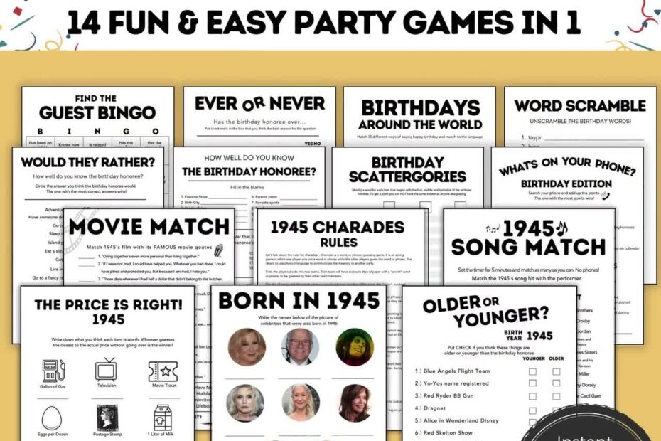 Printable 80th Birthday Games 80 Birthday 80th Birthday Party Games 1945 80th Birthday For Him Ideas 80th Birthday Men Women Or Adults