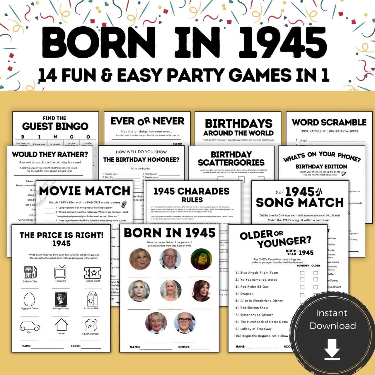 Printable 80th Birthday Games 80 Birthday 80th Birthday Party Games 1945 80th Birthday For Him Ideas 80th Birthday Men Women Or Adults