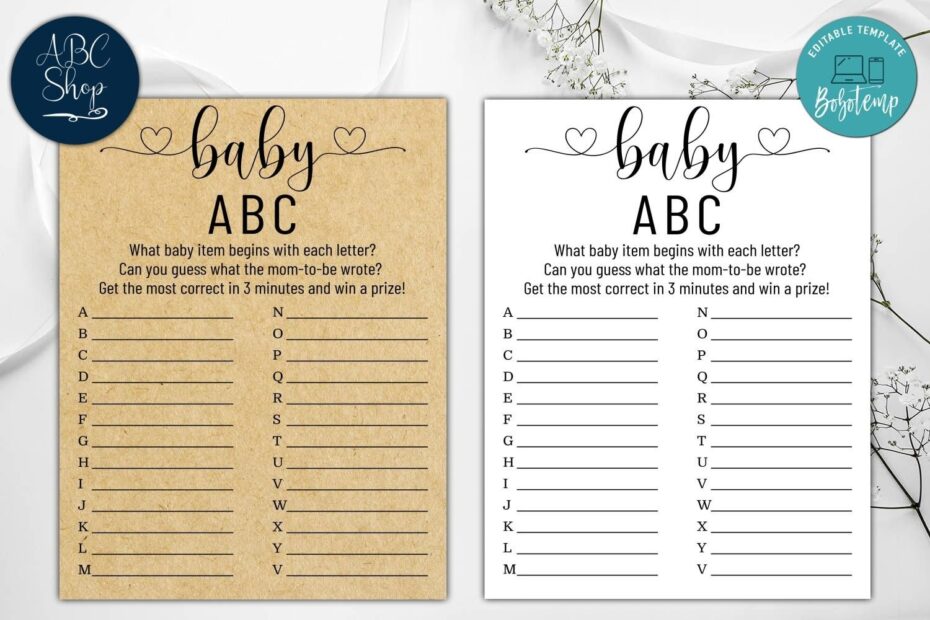 Printable Baby ABC Game Baby Shower Game Instant Download