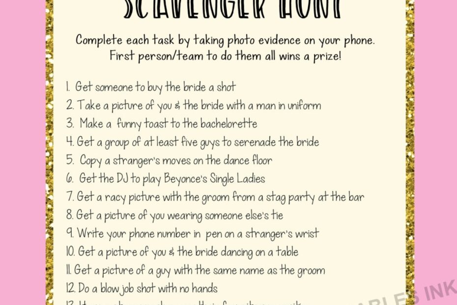 Printable Bachelorette Scavenger Hunt Game Bachelorette Game Worksheets Library
