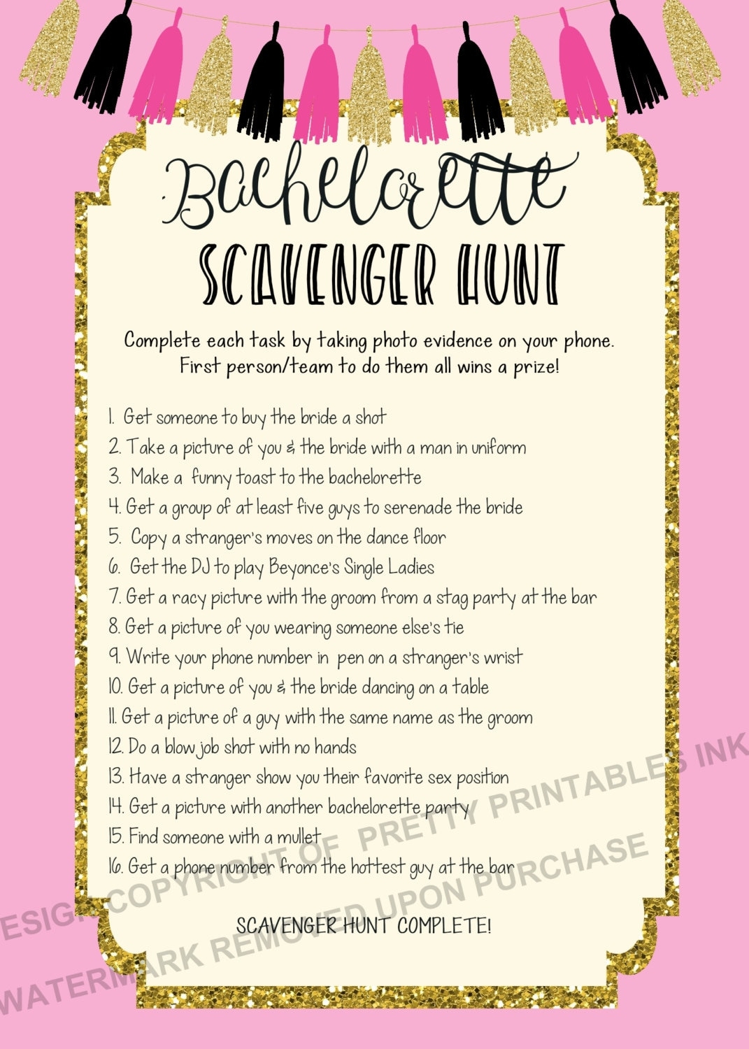 Printable Bachelorette Scavenger Hunt Game Bachelorette Game Worksheets Library