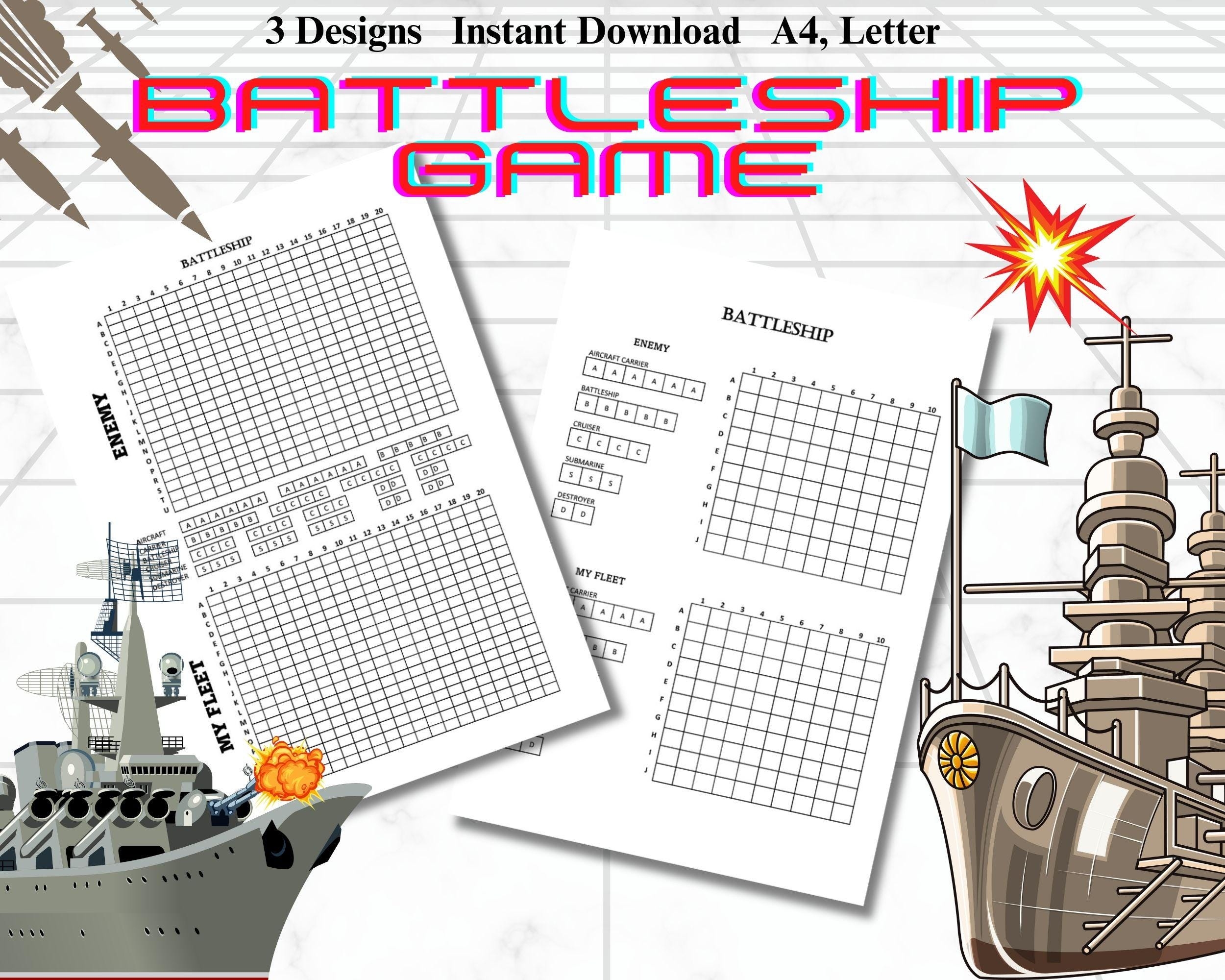 Printable Battleship Game School And Classroom Game Pen U0026 Paper Games Small Game Battleship Game Board Game Battleship Template Etsy