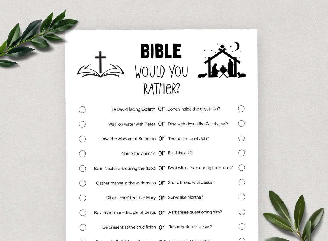 Printable Bible Would You Rather This Or That Bible Games Fun 