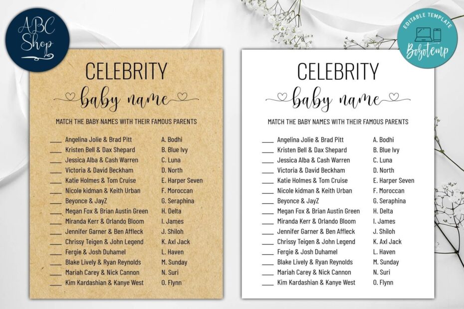 Printable Celebrity Baby Reputable Name Baby Shower