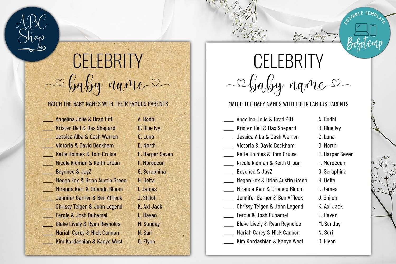 Printable Celebrity Baby Reputable Name Baby Shower