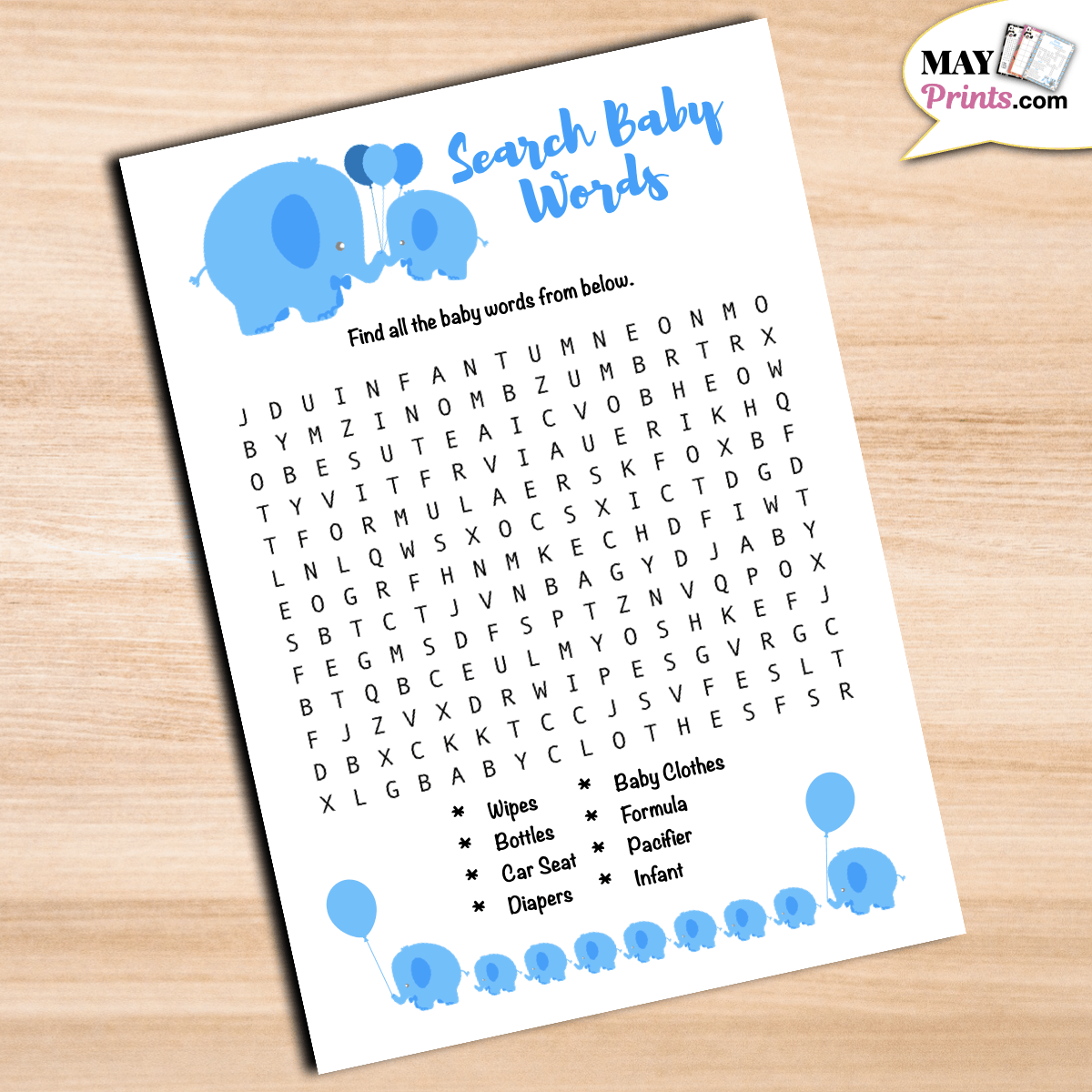 Printable Elephant Themed Baby Shower Games 10 GAMES