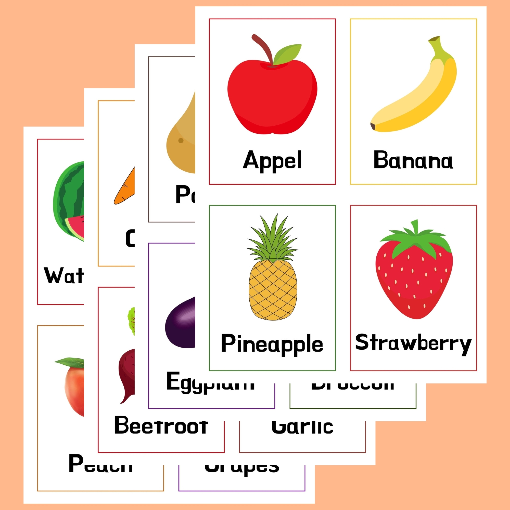 Printable Fruits And Vegetables Flashcards With Names For 