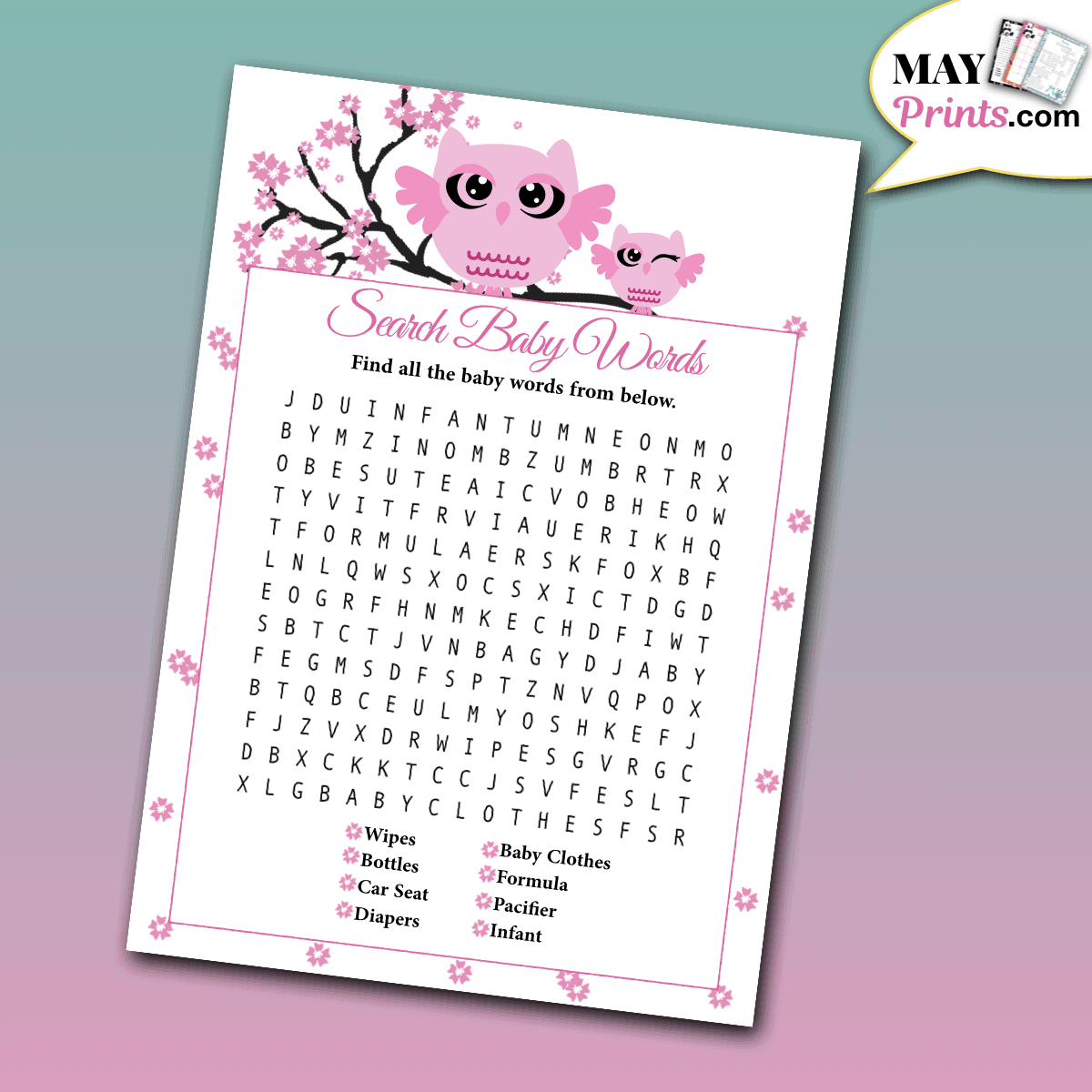 free owl baby shower game printables