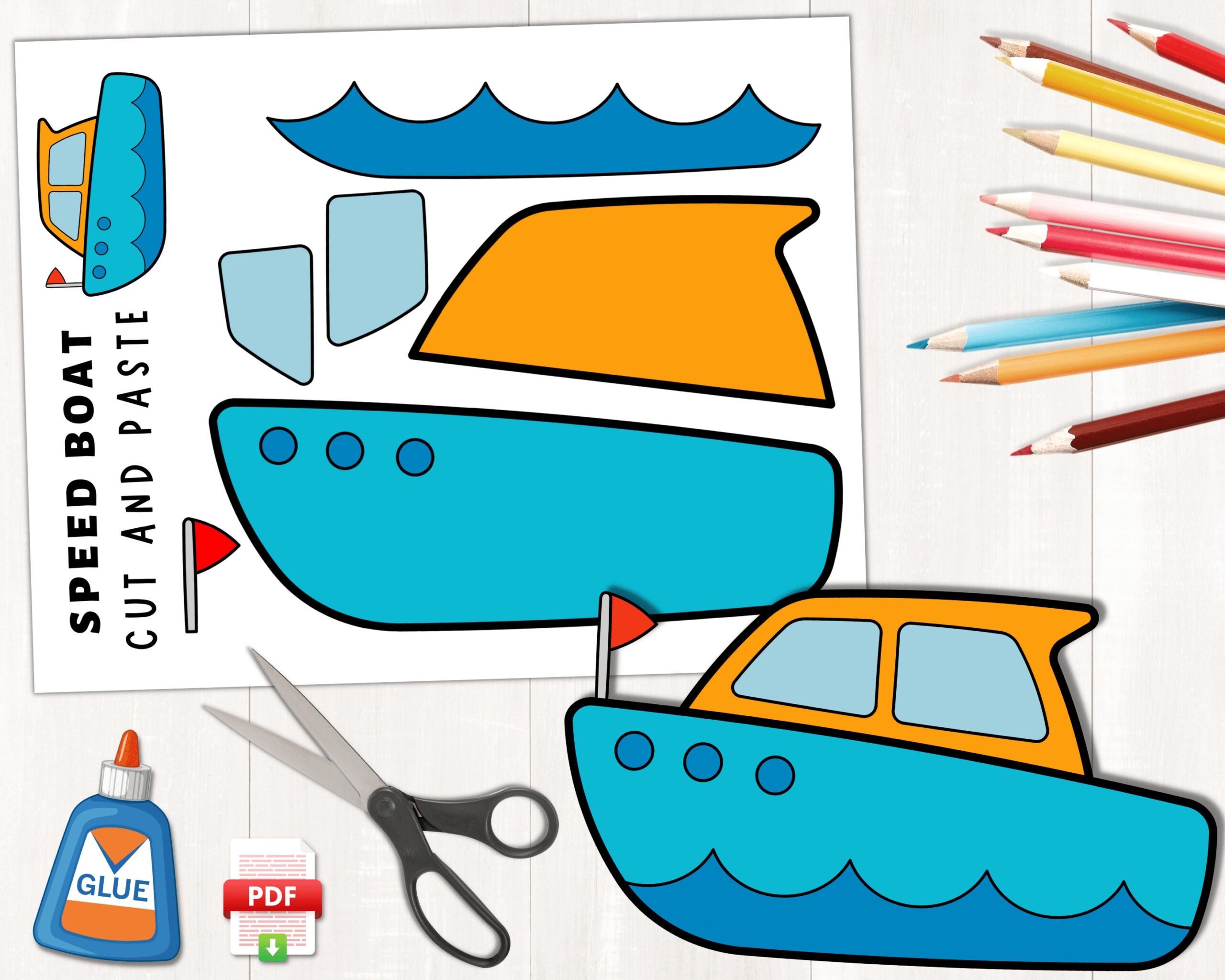 Printable Speedboat Craft Template Transportation Craft Color 