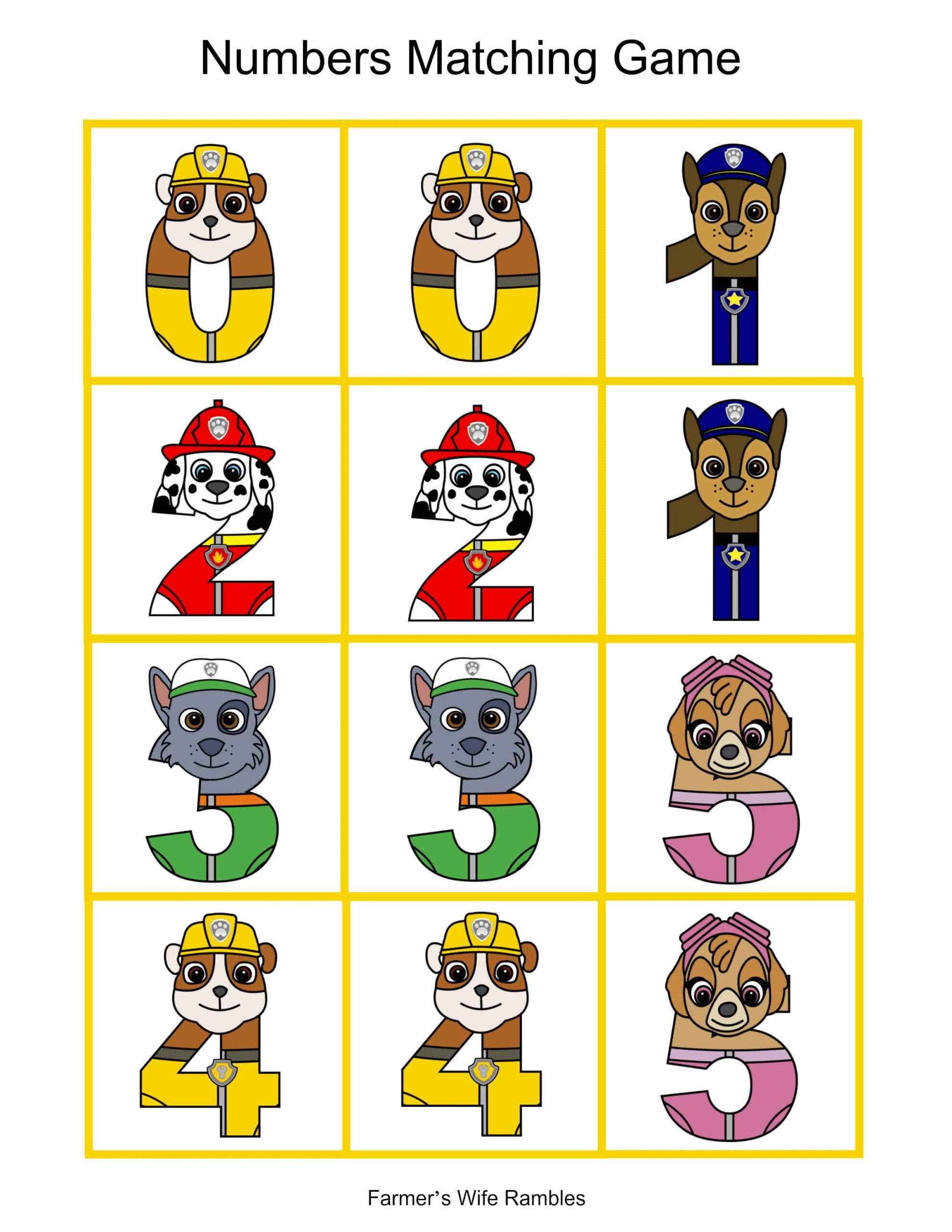 Rescue Pup Printable Matching Game Cards