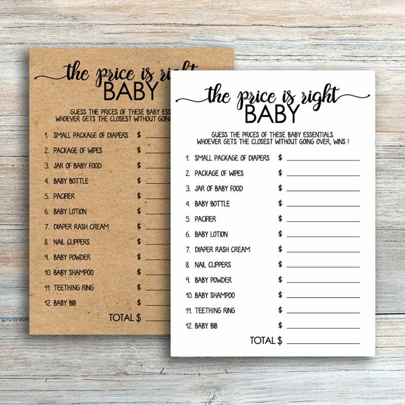 Rustic Baby Shower Games Printable The Price Is Right Baby Shower Game Instant Download Guess The Price Printable Game Kraft Paper Byh566 Etsy