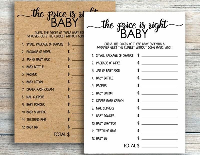 Rustic Baby Shower Games Printable The Price Is Right Baby Shower Game Instant Download Guess The Price Printable Game Kraft Paper Byh566 Etsy