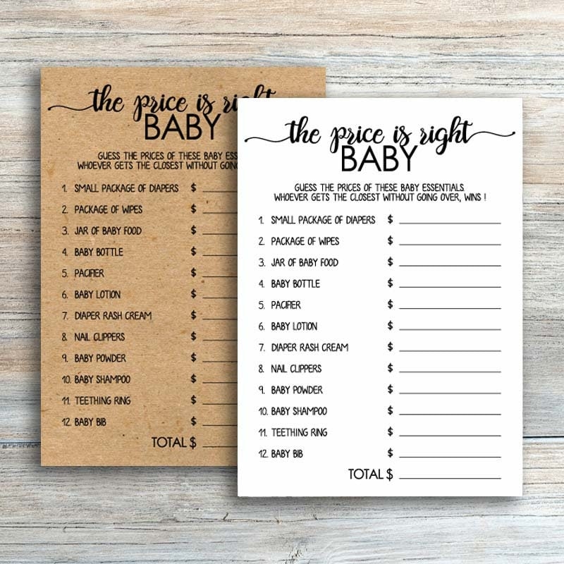 Rustic Baby Shower Games Printable The Price Is Right Baby Shower Game Instant Download Guess The Price Printable Game Kraft Paper Byh566 Etsy