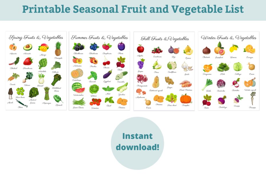 Seasonal Vegetable And Fruit List Printable Printable Wall Art