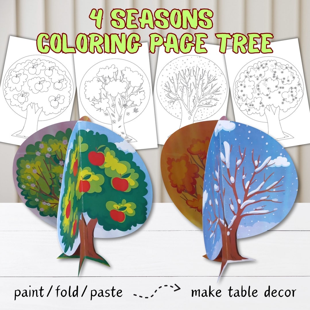 Seasons Coloring Tree Printable Seasons Activity The Four Seasons Tree 4 Seasons Coloring Page Weather Coloring Etsy