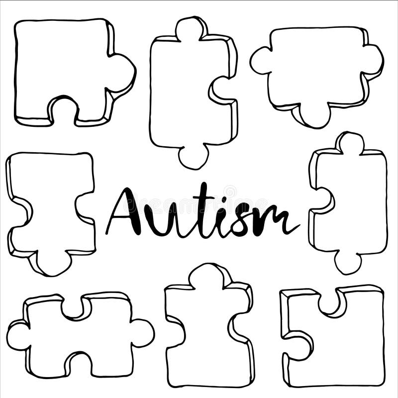 Set Of Hand Drawn Elements Of Jigsaw Puzzles Made Of Pieces For 