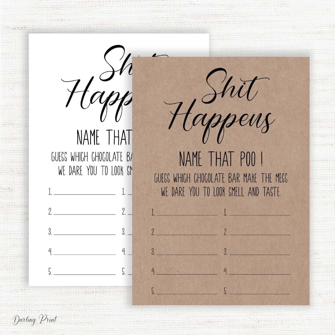 Shit Happens Baby Shower Games Name That Poo Guess The Sweet Mess Guess Chocolate Bar Game Baby Shower Favors Rustic Baby Shower Games Etsy