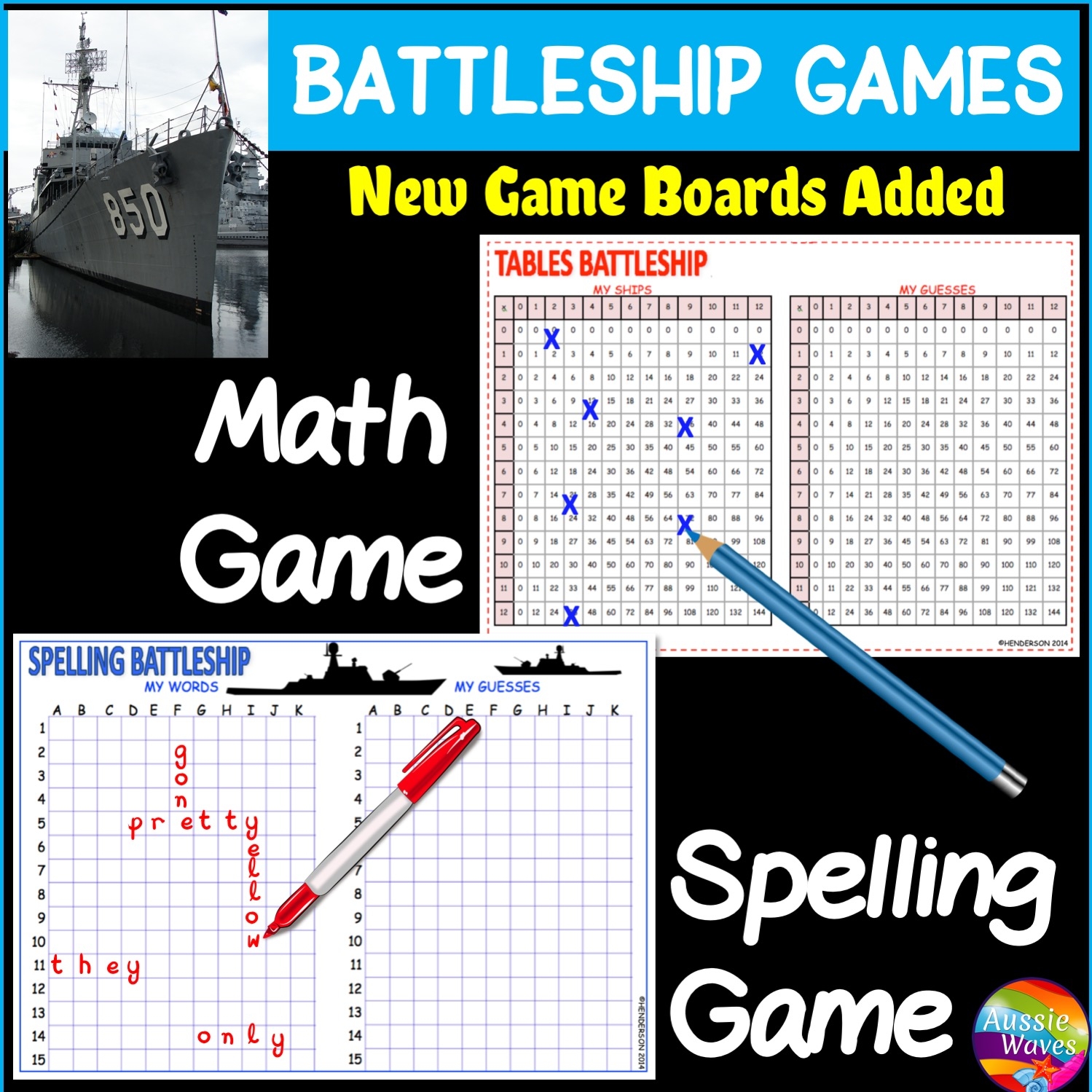 SPELLING And MULTIPLICATION BATTLESHIP Printable Game Boards Australian Teachers Marketplace