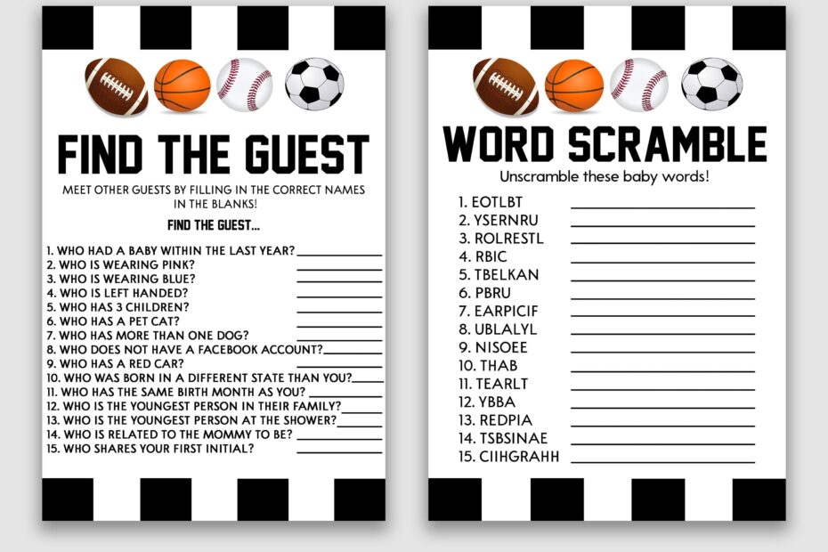 Sports Themed Baby Shower Game Pack Printable Baby Shower Games