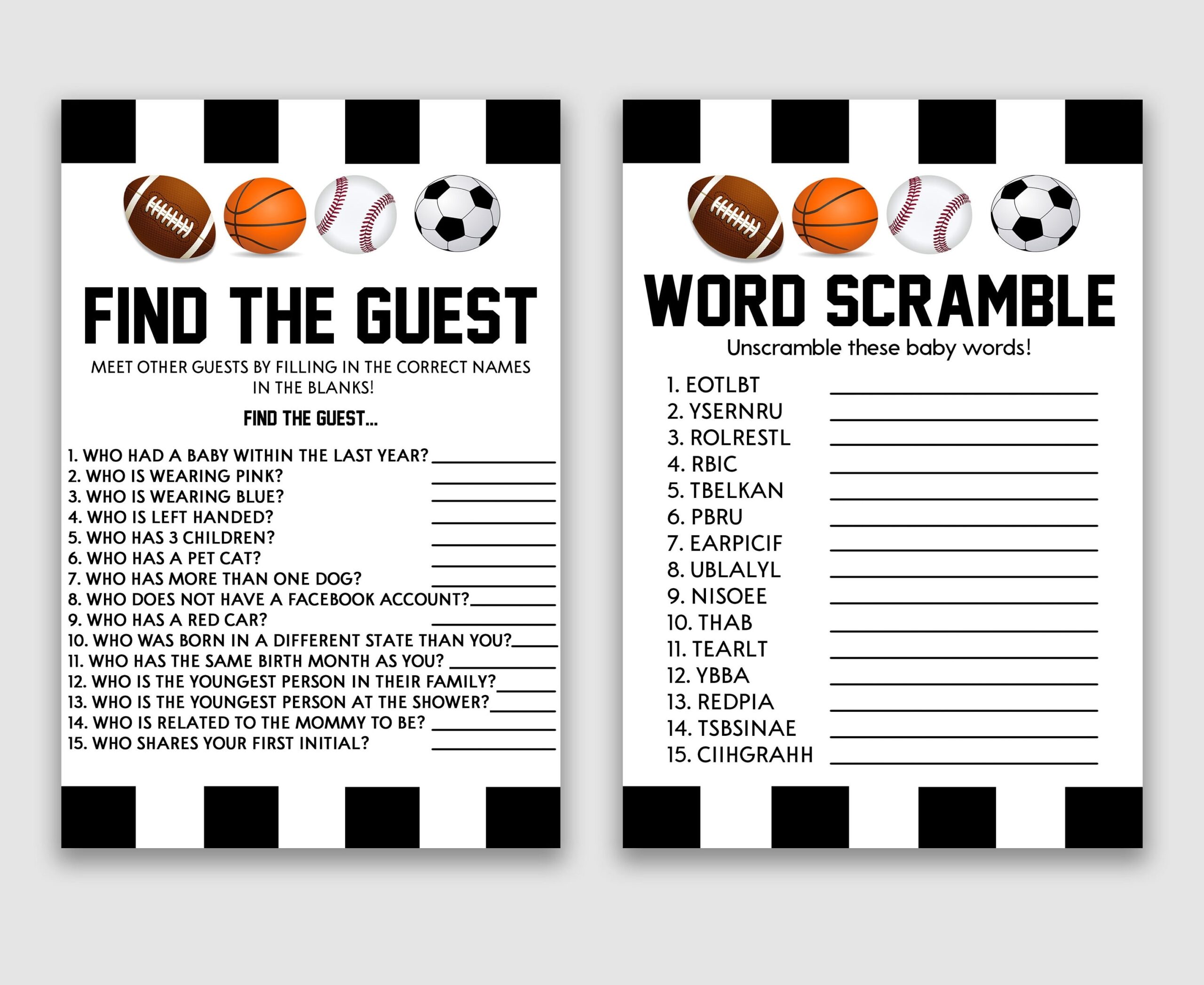 Sports Themed Baby Shower Game Pack Printable Baby Shower Games 