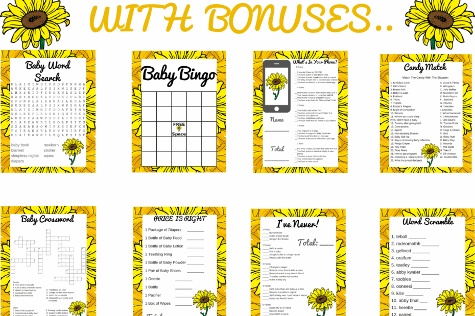 Sunflower Baby Shower Printable Games
