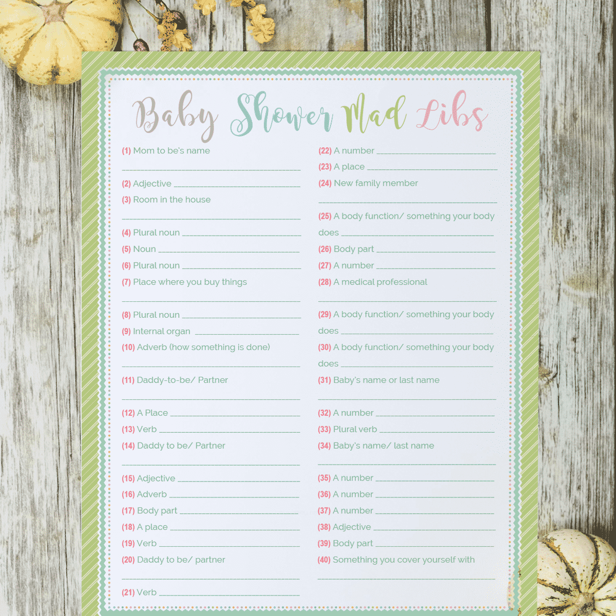 The Easiest U0026 Funniest Baby Shower Mad Libs Tulamama