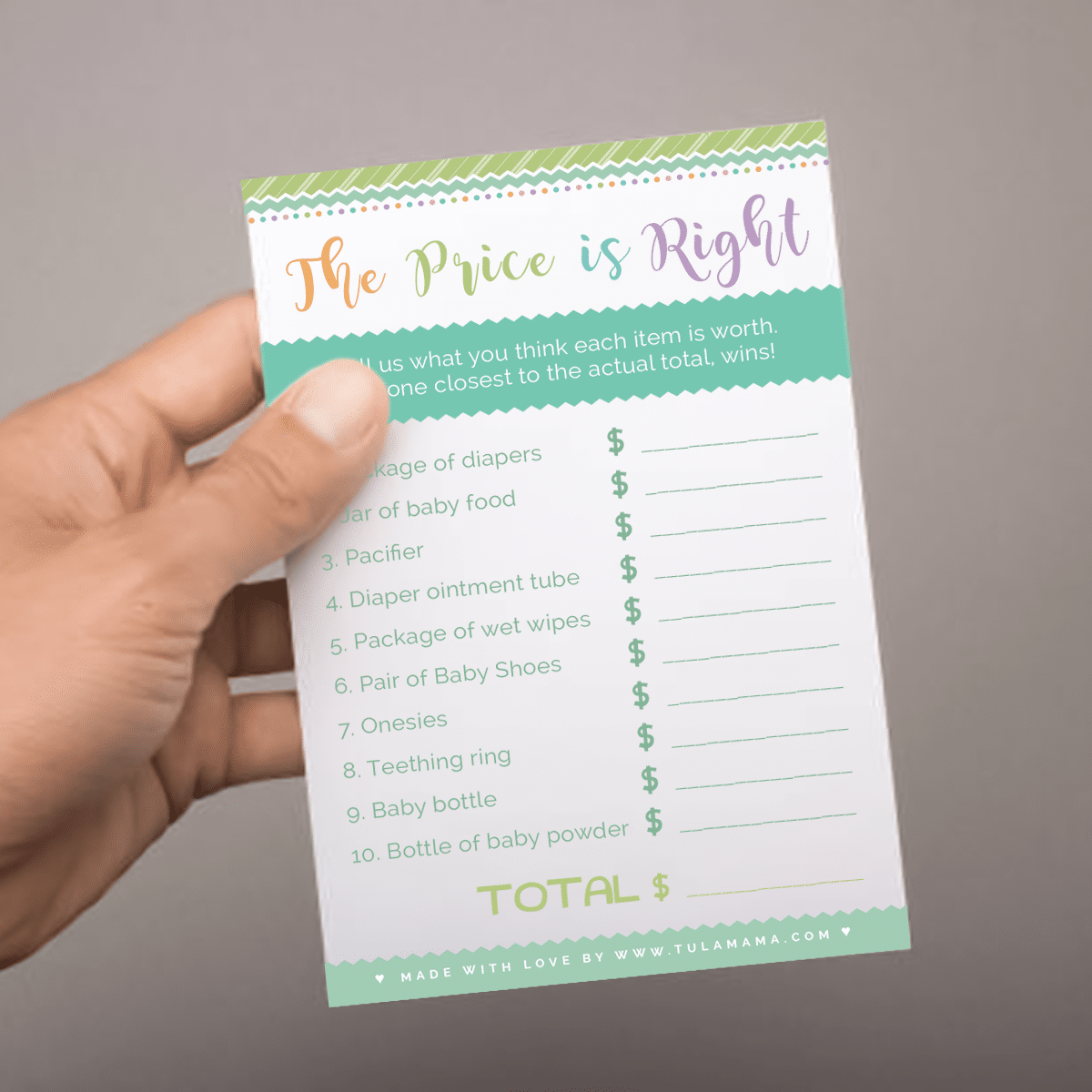 free printable baby price is right game