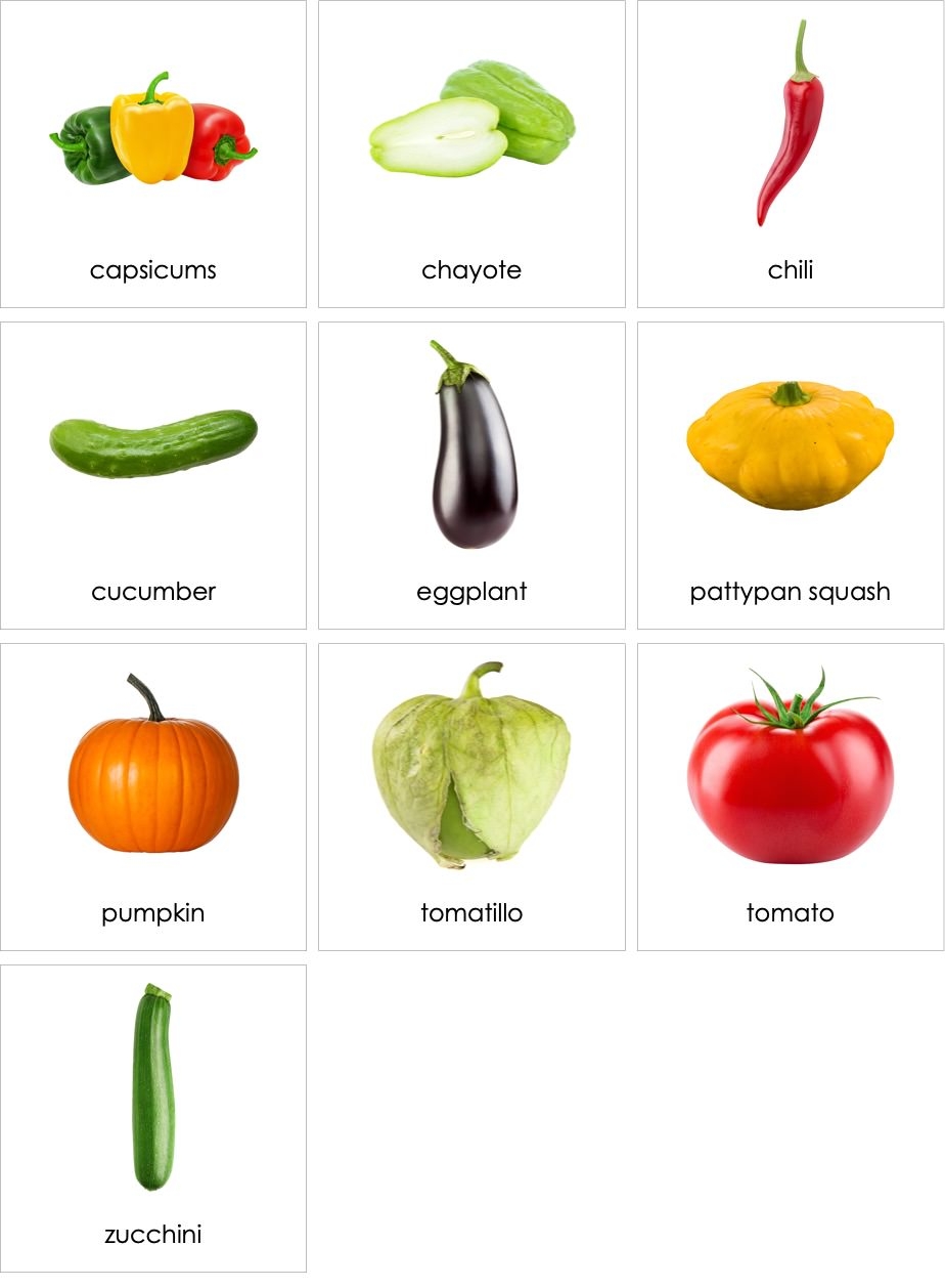 fruits and vegetables pictures with names pdf