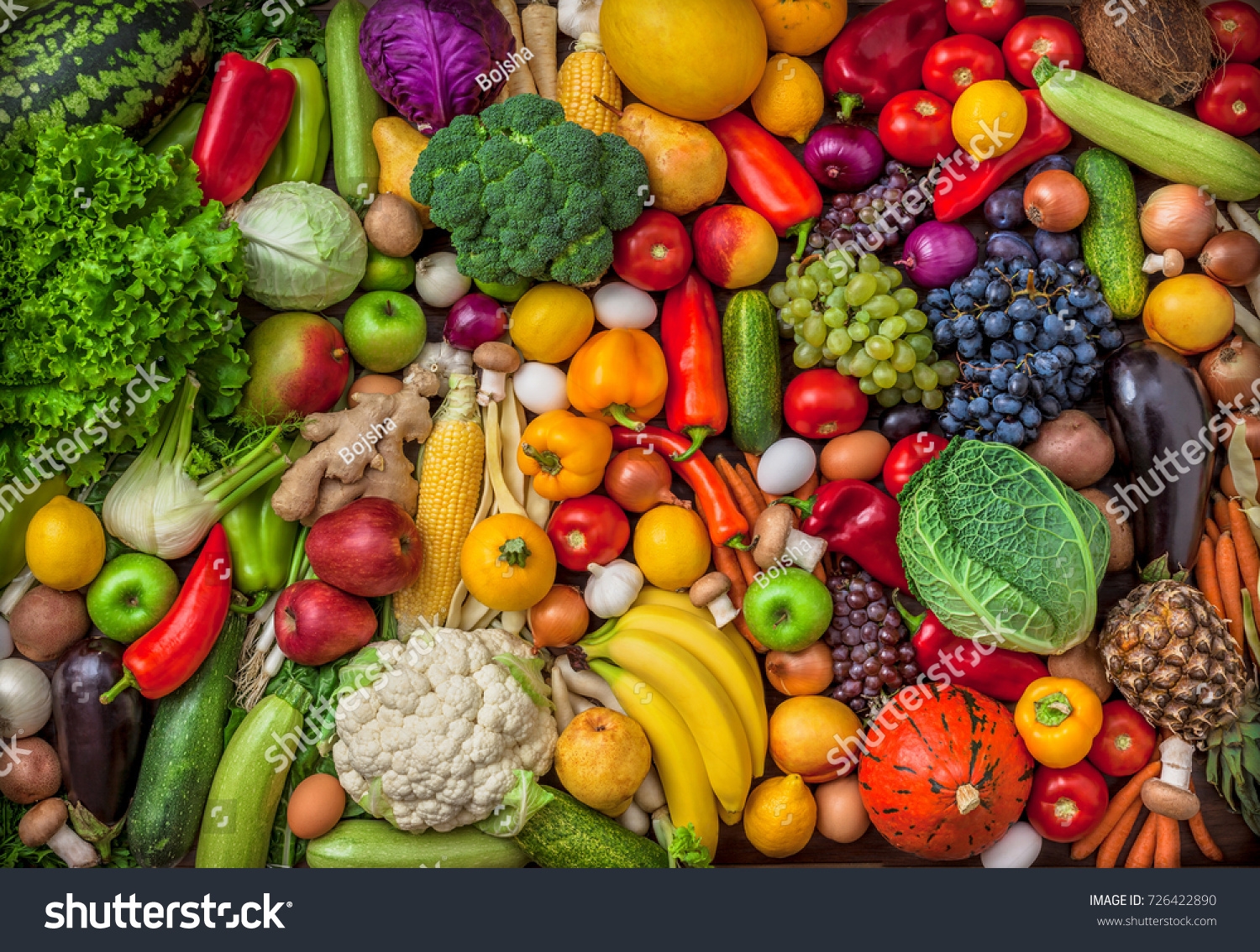 Vegetables Fruits Large Overhead Mix Group Stock Photo 726422890 