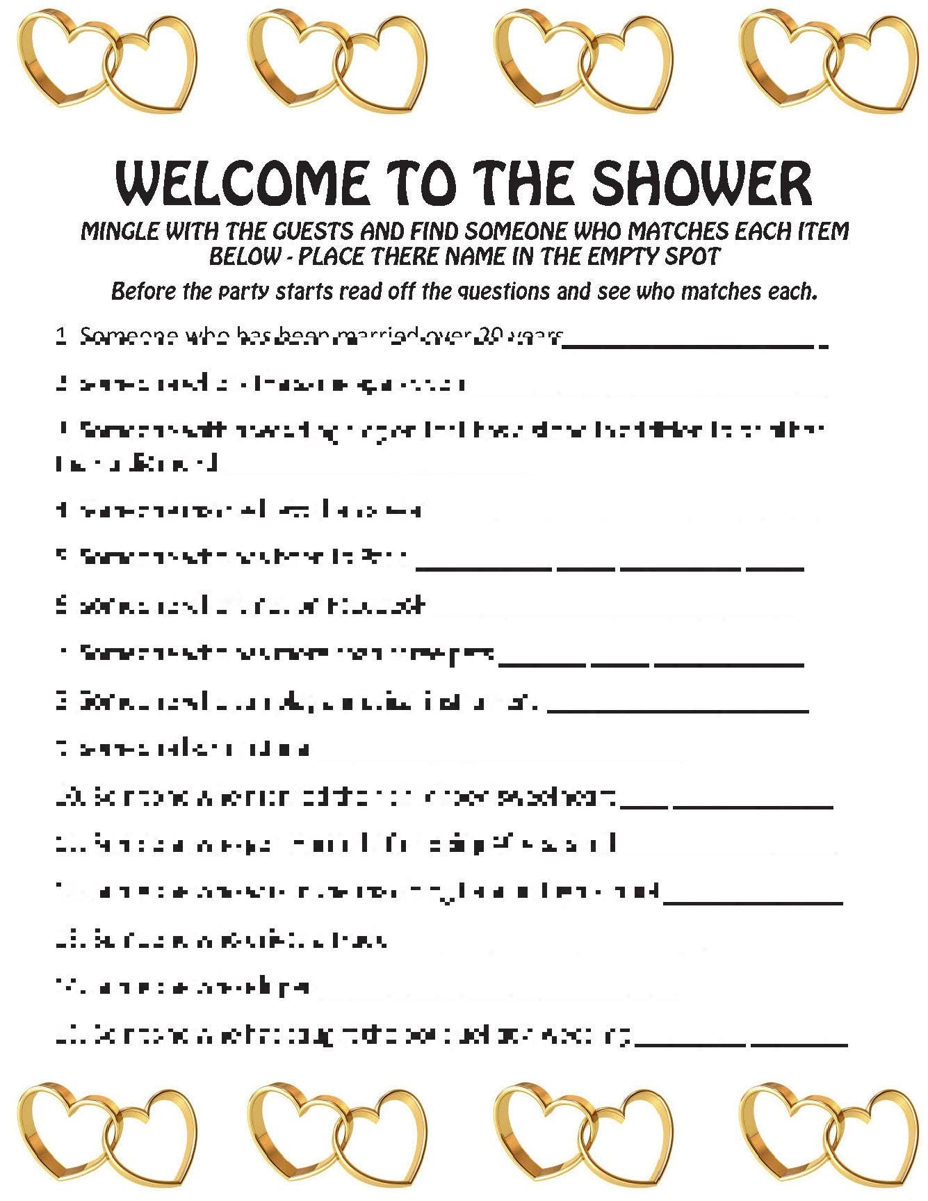 Welcome To The Shower Icebreaker Bridal Shower Game DIGITAL 