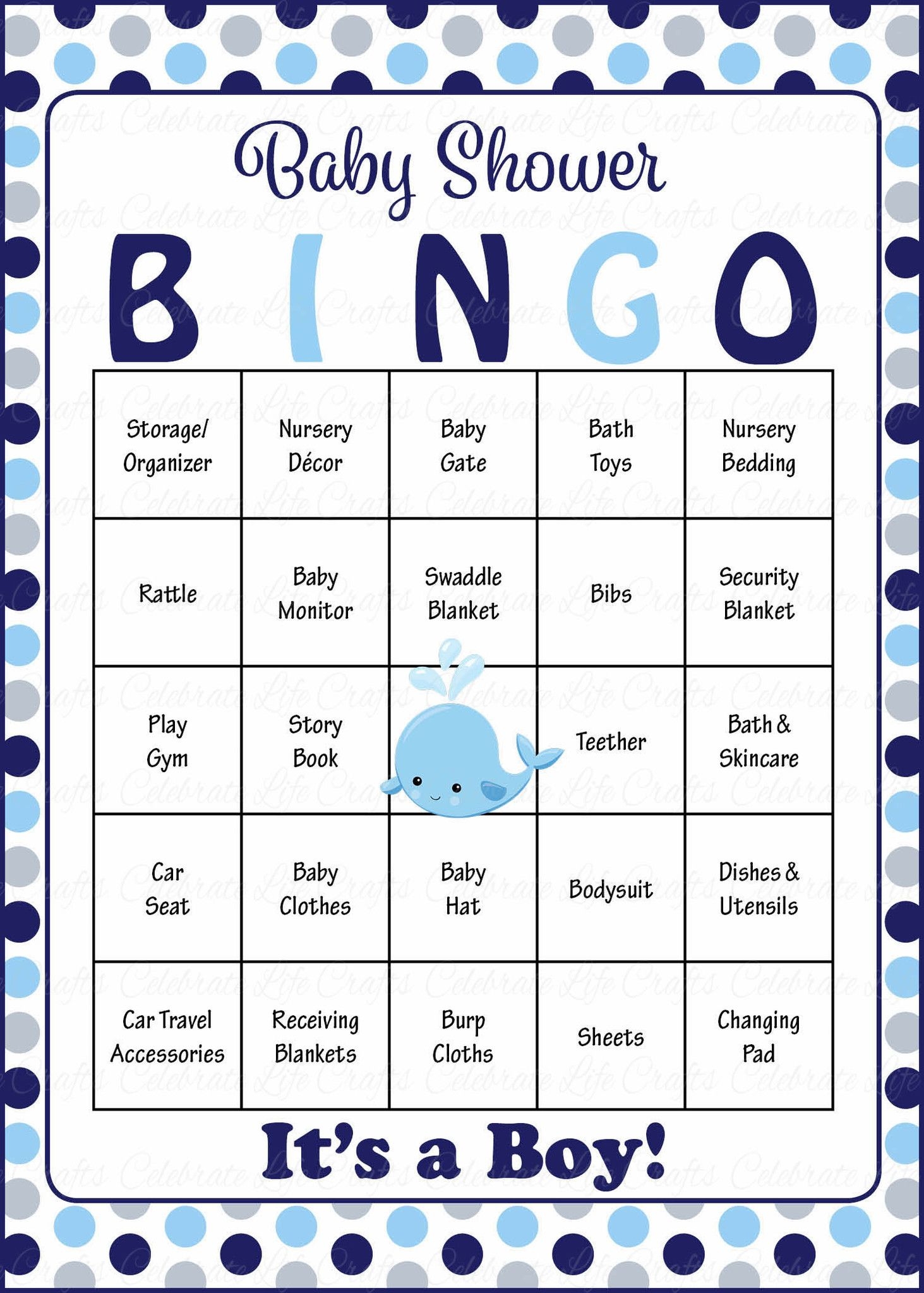 Whale Baby Bingo Cards Printable Download Prefilled Baby 
