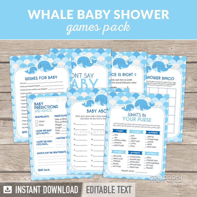 Whale Baby Shower Blue Printable Baby Shower Games