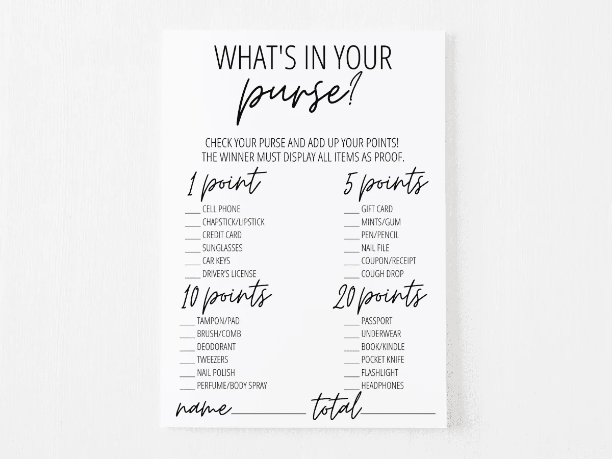 free printable baby shower purse game