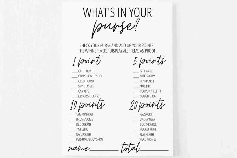 What s In Your Purse Game Free Printable Modern MOH