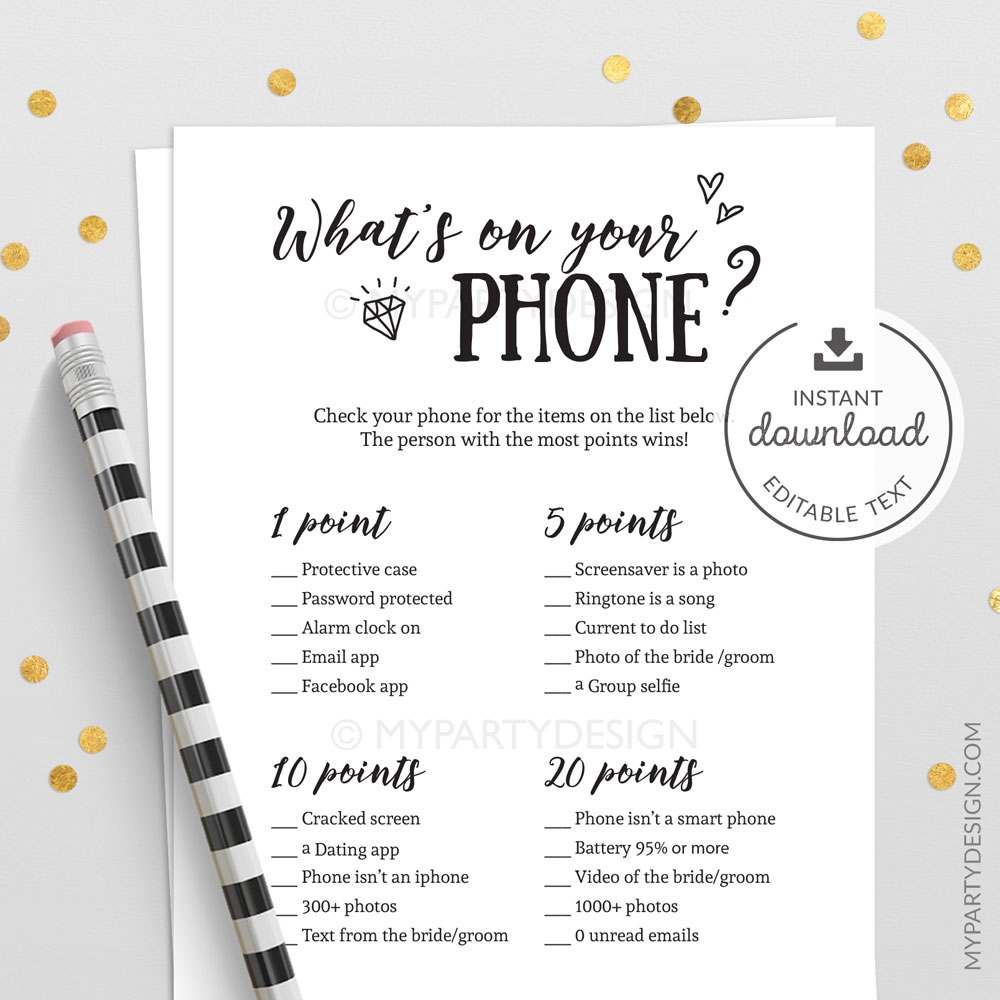 What s On Your Phone Printable Game