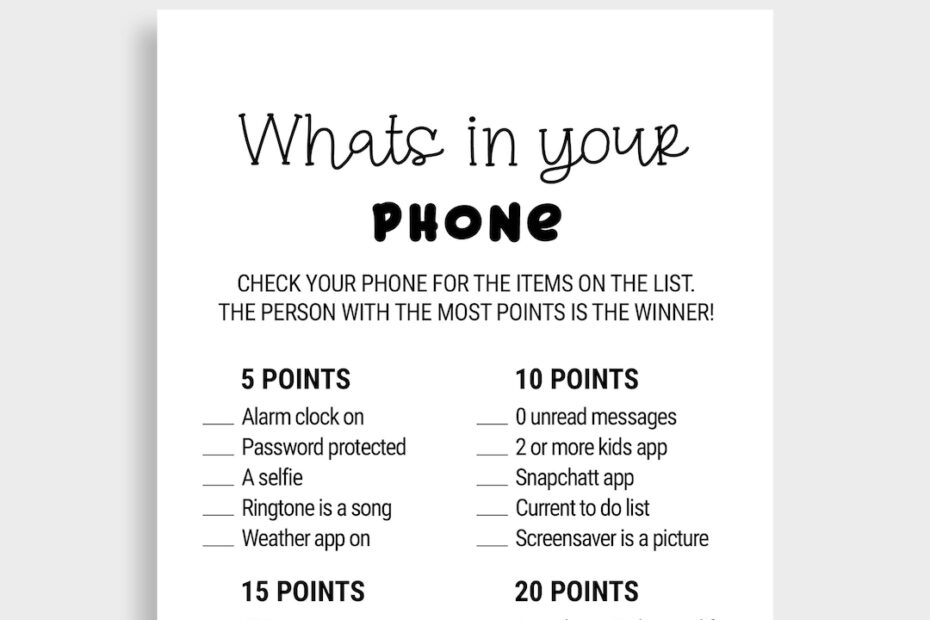 Whats In Your Phone Baby Shower Game Whats In Your Phone Game Whats In Your Cell Phone Game Printable Instant Download DBF6 Etsy