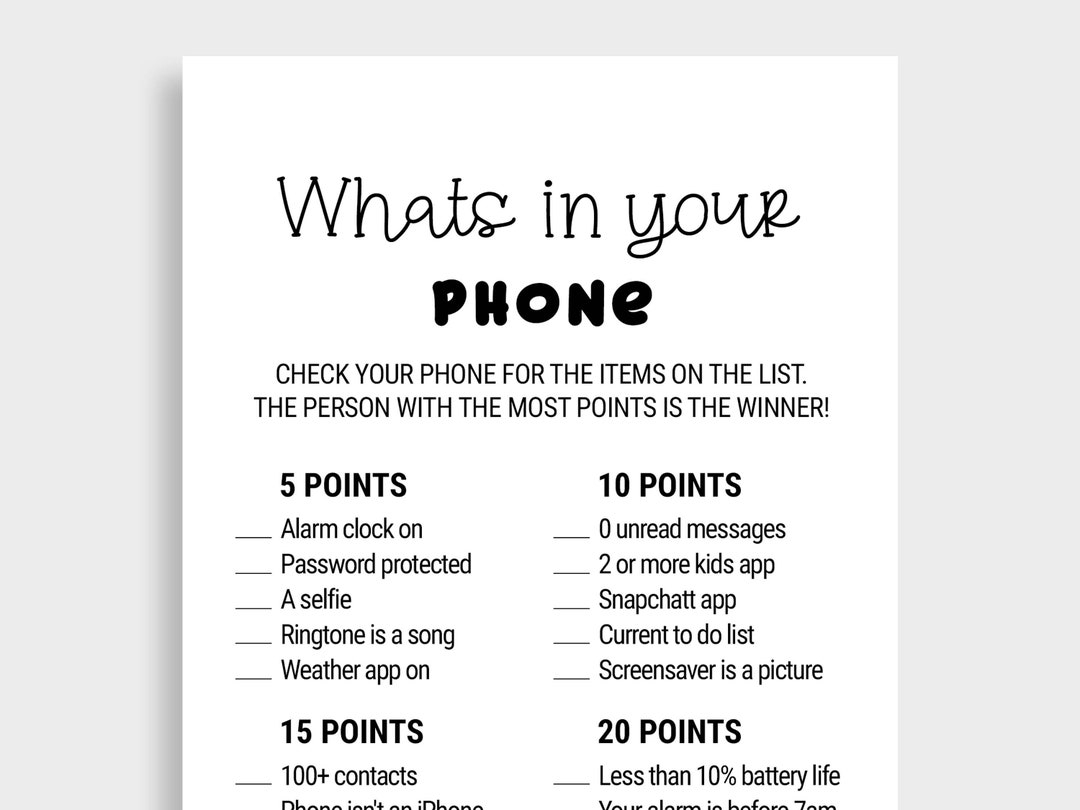 Whats In Your Phone Baby Shower Game Whats In Your Phone Game Whats In Your Cell Phone Game Printable Instant Download DBF6 Etsy