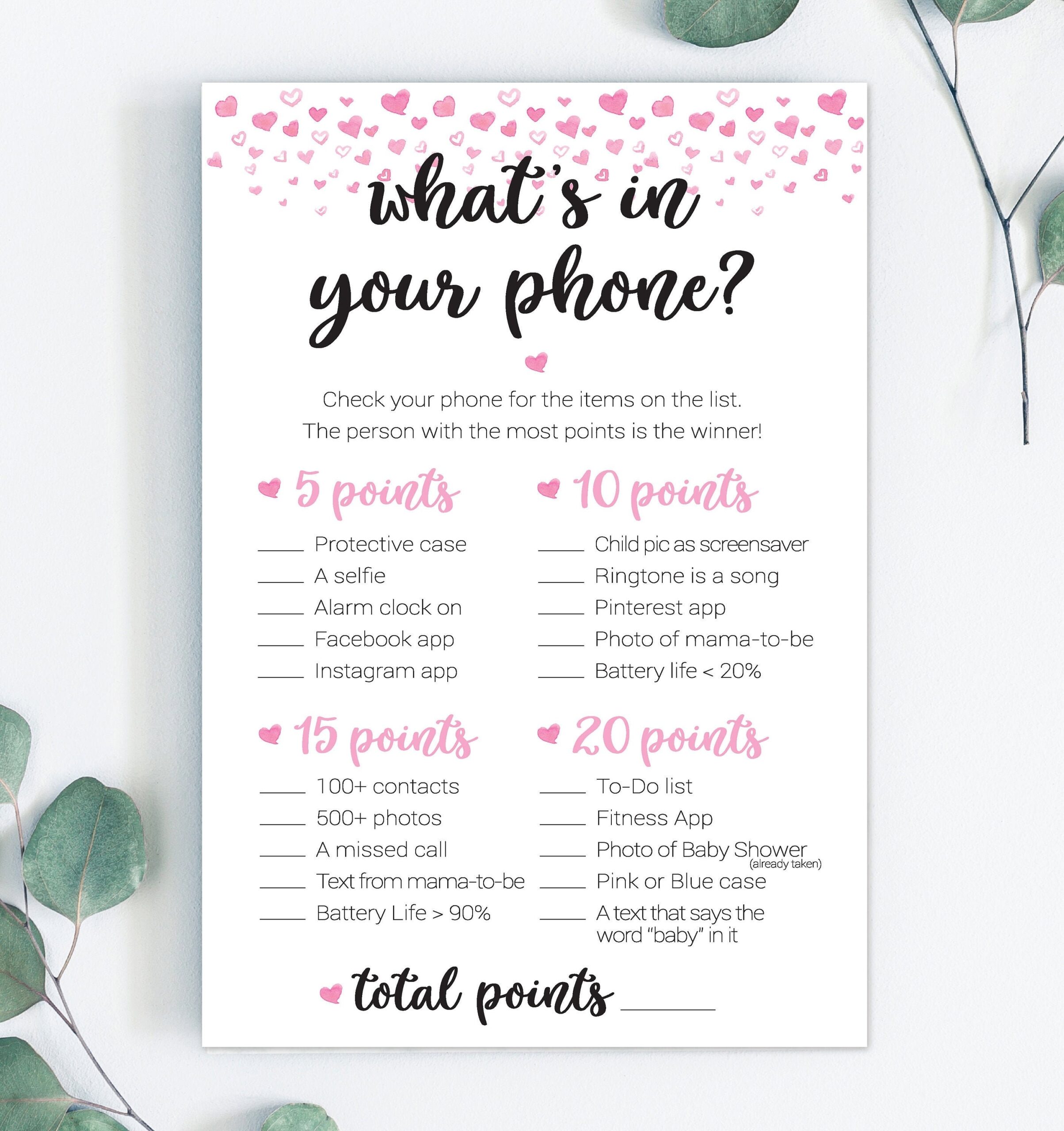free printable baby shower cell phone game
