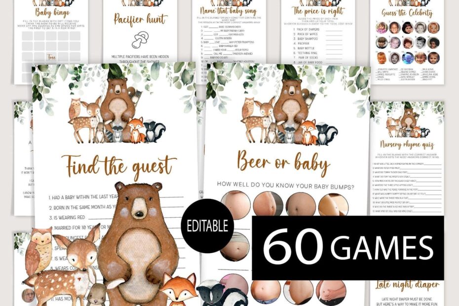 Woodland Baby Shower Game Bundle baby Shower Games woodland Animal Game Set editable Woodland Games 60 Games Included And Answer Sheets Etsy