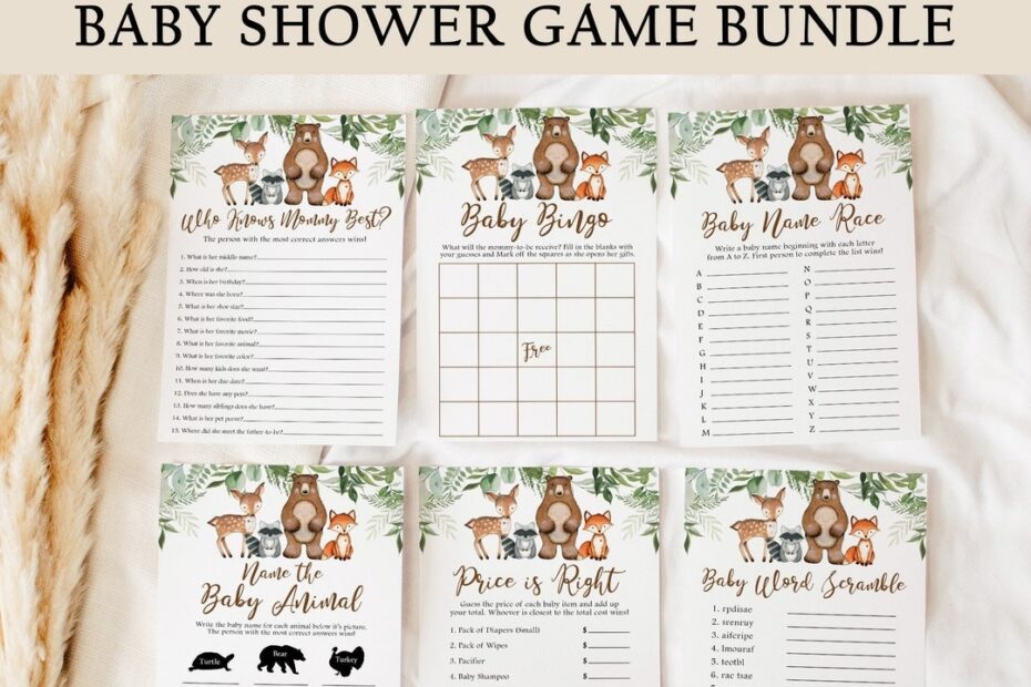 Woodland Baby Shower Games Bundle Printable Baby Shower