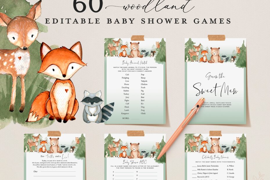 WOODLAND Editable Baby Shower Games Printable Animal Baby Shower