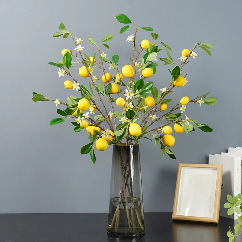 YOMDID Real Looking Yellow Lemon Fruit With White Flowers Artificial Flowers Home Interior Decor Flores Artificiales Fake Plant AliExpress