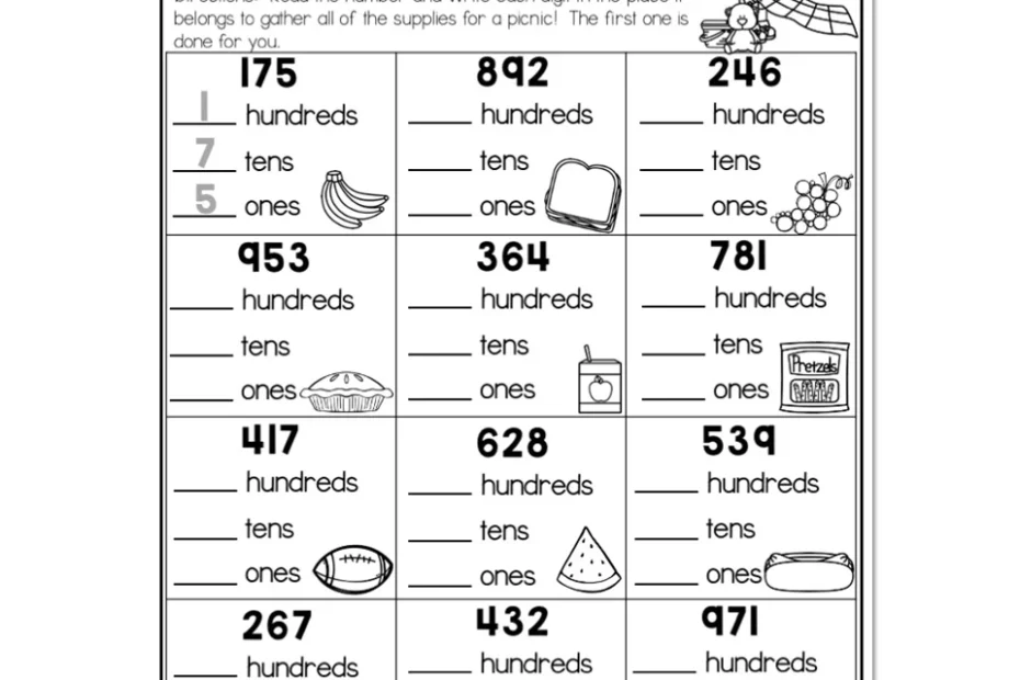 2nd Grade Math Worksheets Place Value 3 Digit Numbers Place Value Picnic Lucky Little Learners