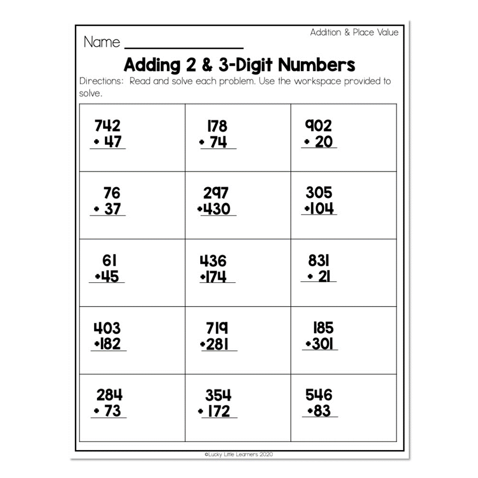 2nd Grade Math Worksheets Place Value Addition And Place Value Adding 2 3 Digit Numbers Lucky Little Learners