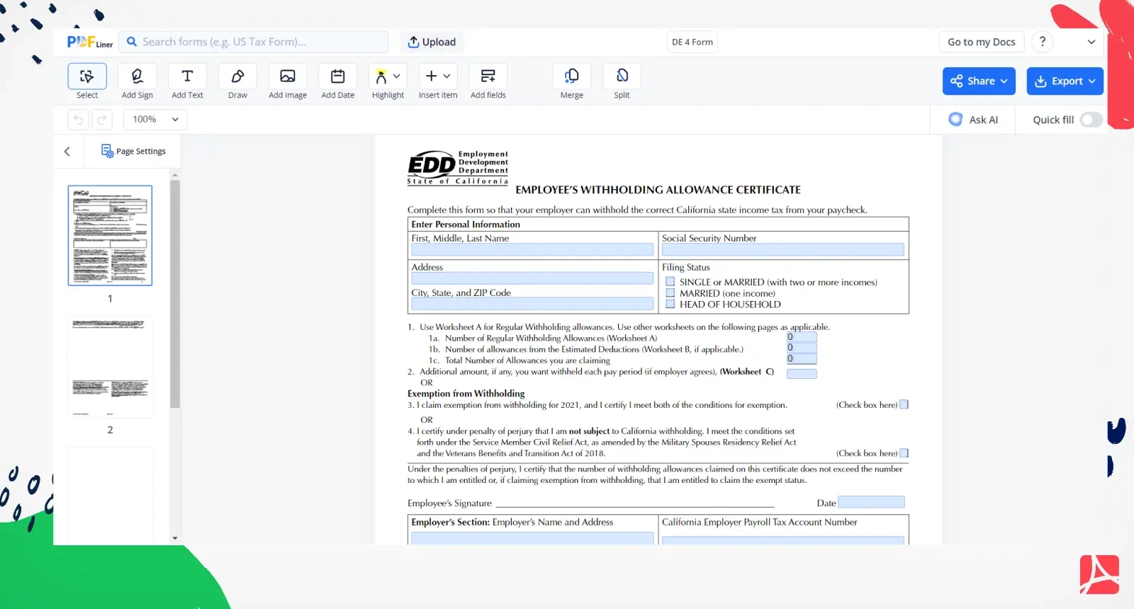 number of allowances from the estimated deductions - worksheet b