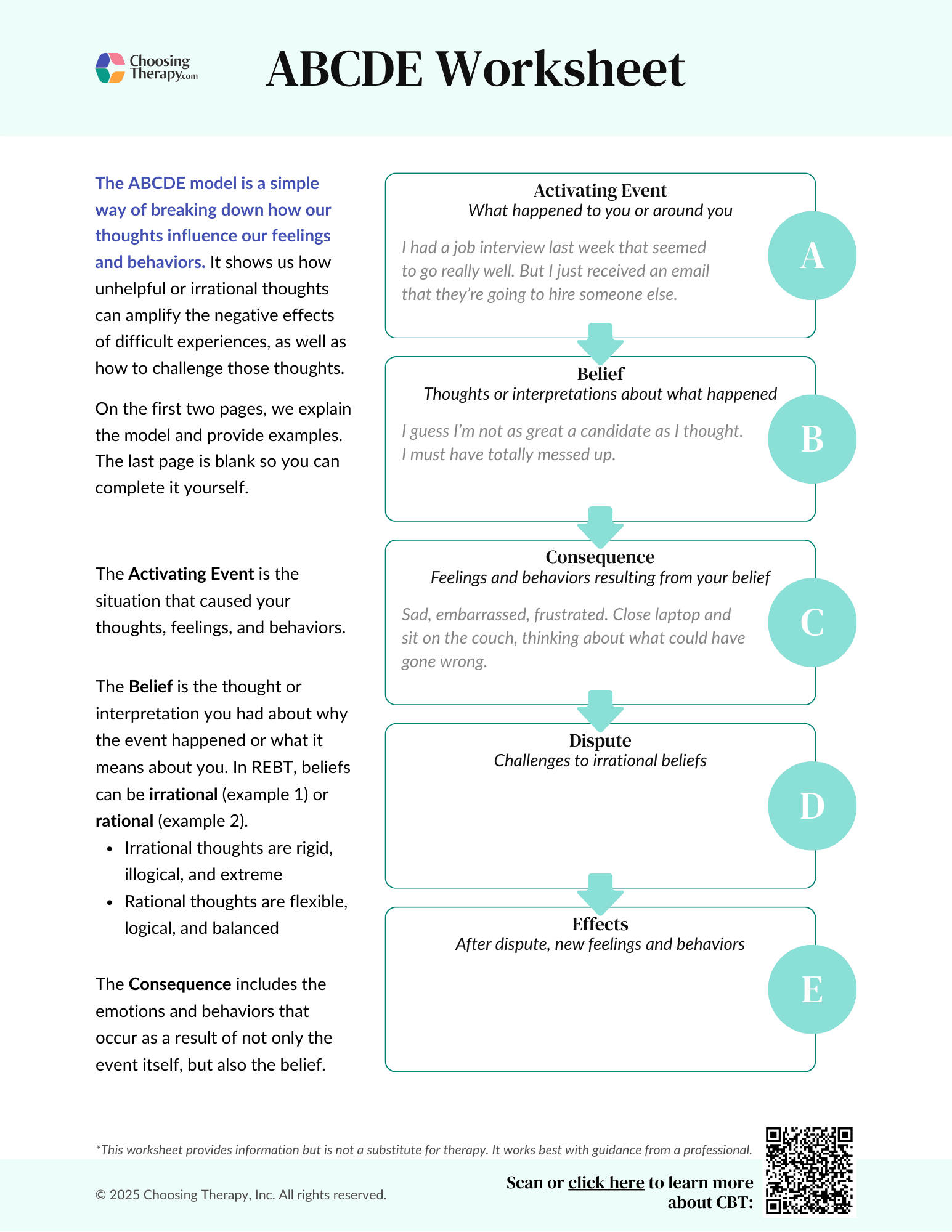 Free ABCDE Model Worksheet Printable PDF ChoosingTherapy