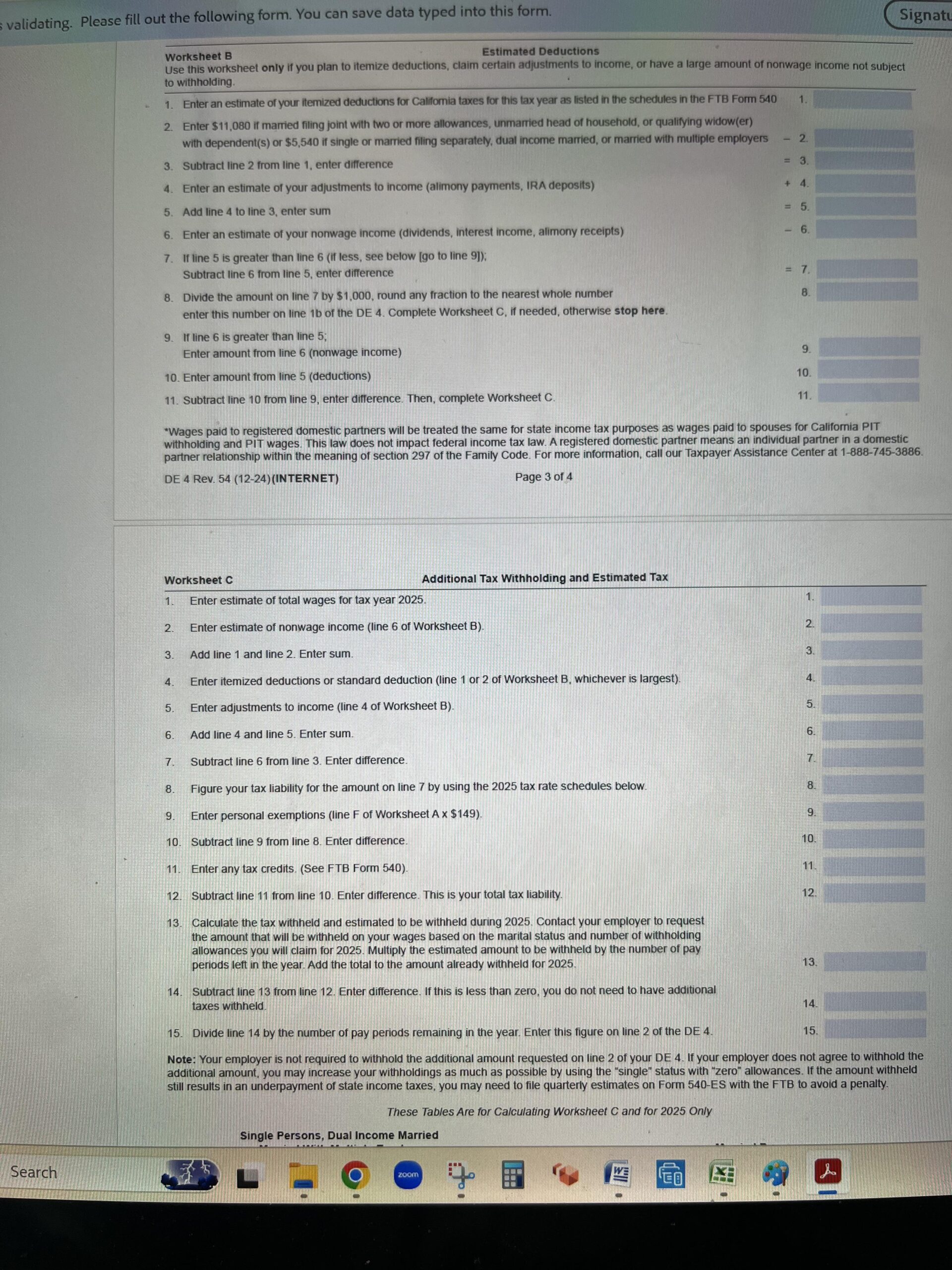 How Do I Fill Out WorksheetB And C For EDD Empliyee s Withholding Certificate Not Sure If This Is An IRS Or California Tax Form It s For My New Employer R tax
