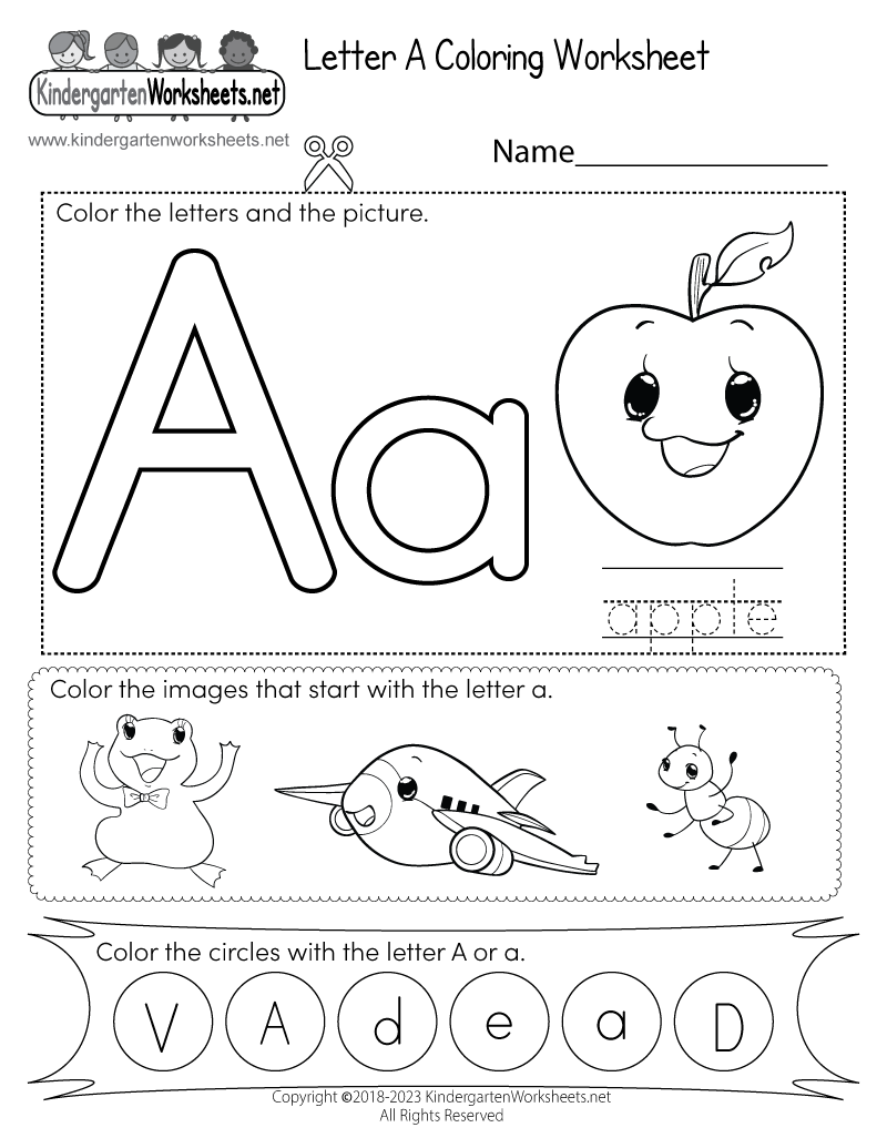 Letter A Coloring Worksheet Free Printable PDF